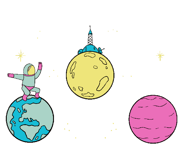 astronaut jumping from planets to planets gif
